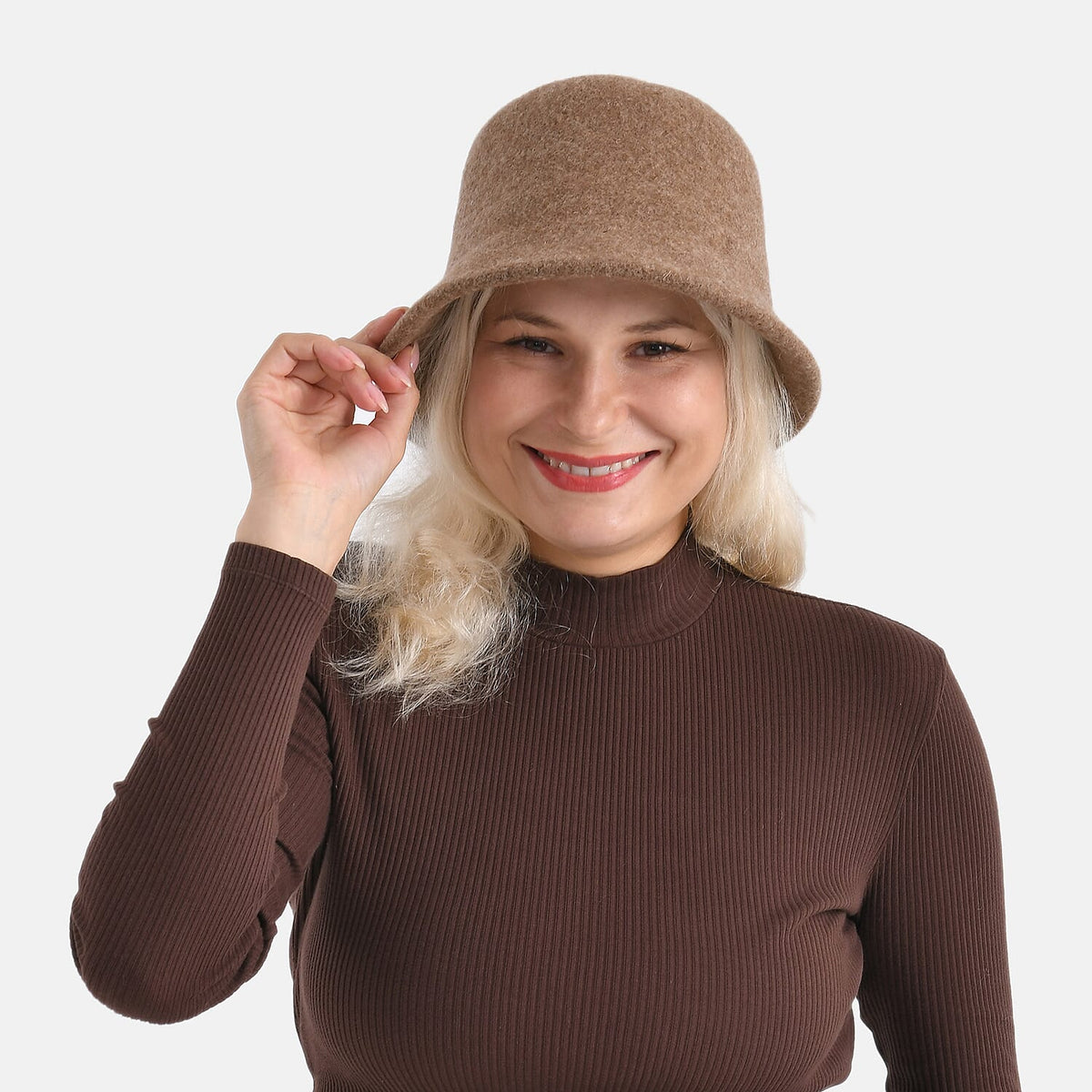 Classic Wool Bucket Hat for Ladies - Brown V32604066 0