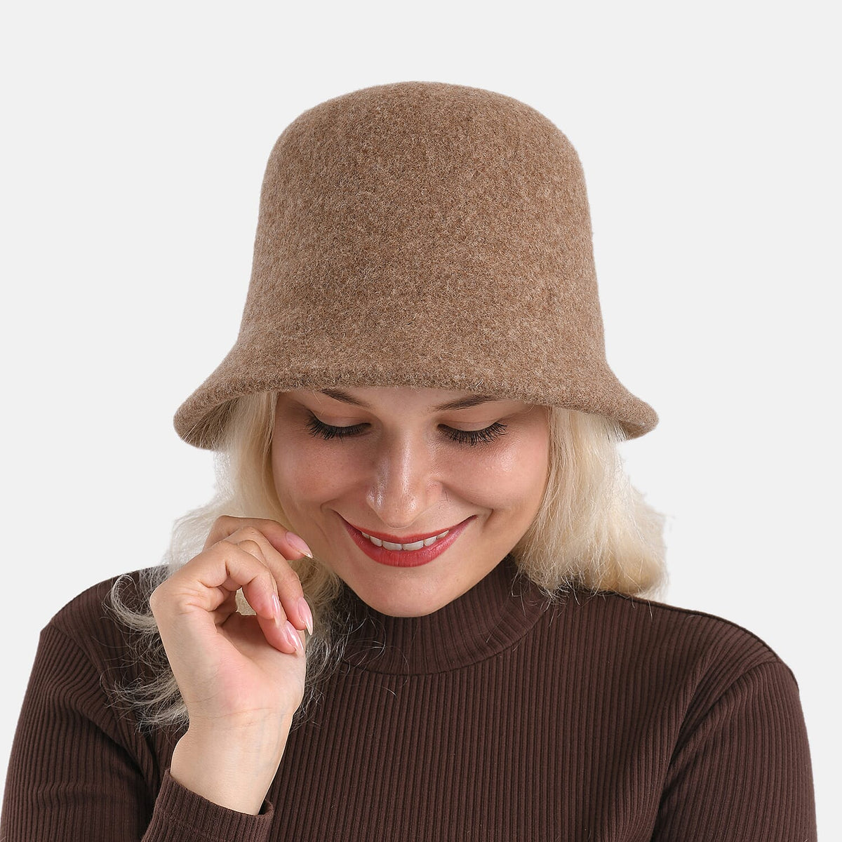 Classic Wool Bucket Hat for Ladies - Brown V32604066 3