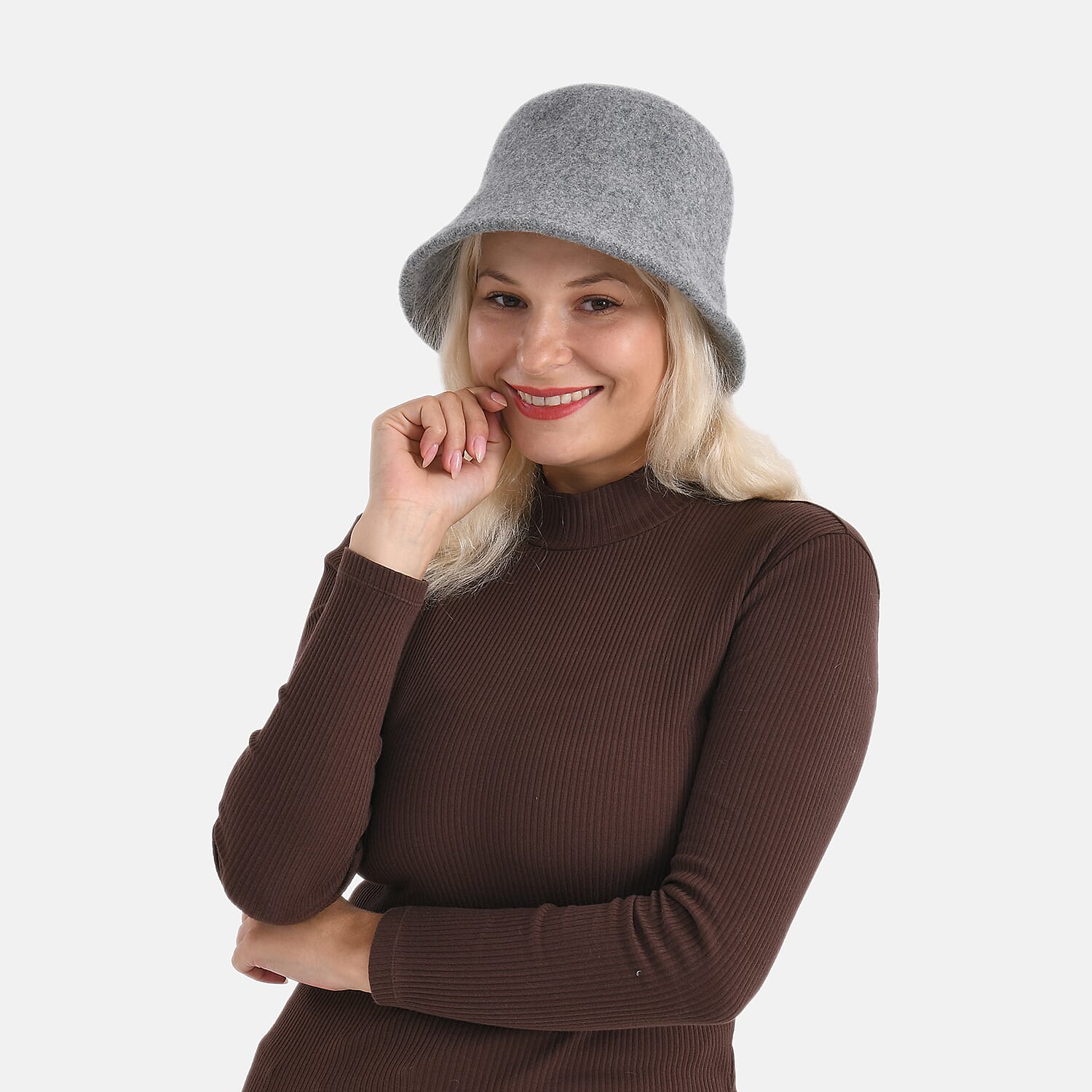 Classic Wool Bucket Hat for Ladies - Grey V32346521 3