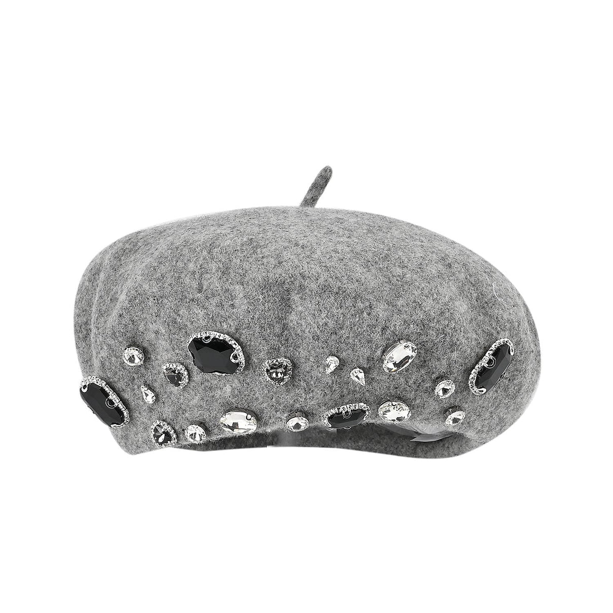 French Style Woollen Beret With Crystals - Grey 7648634 0