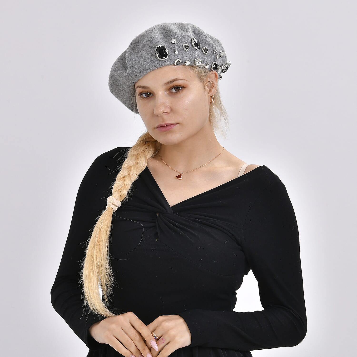 French Style Woollen Beret With Crystals - Grey 7648634 2