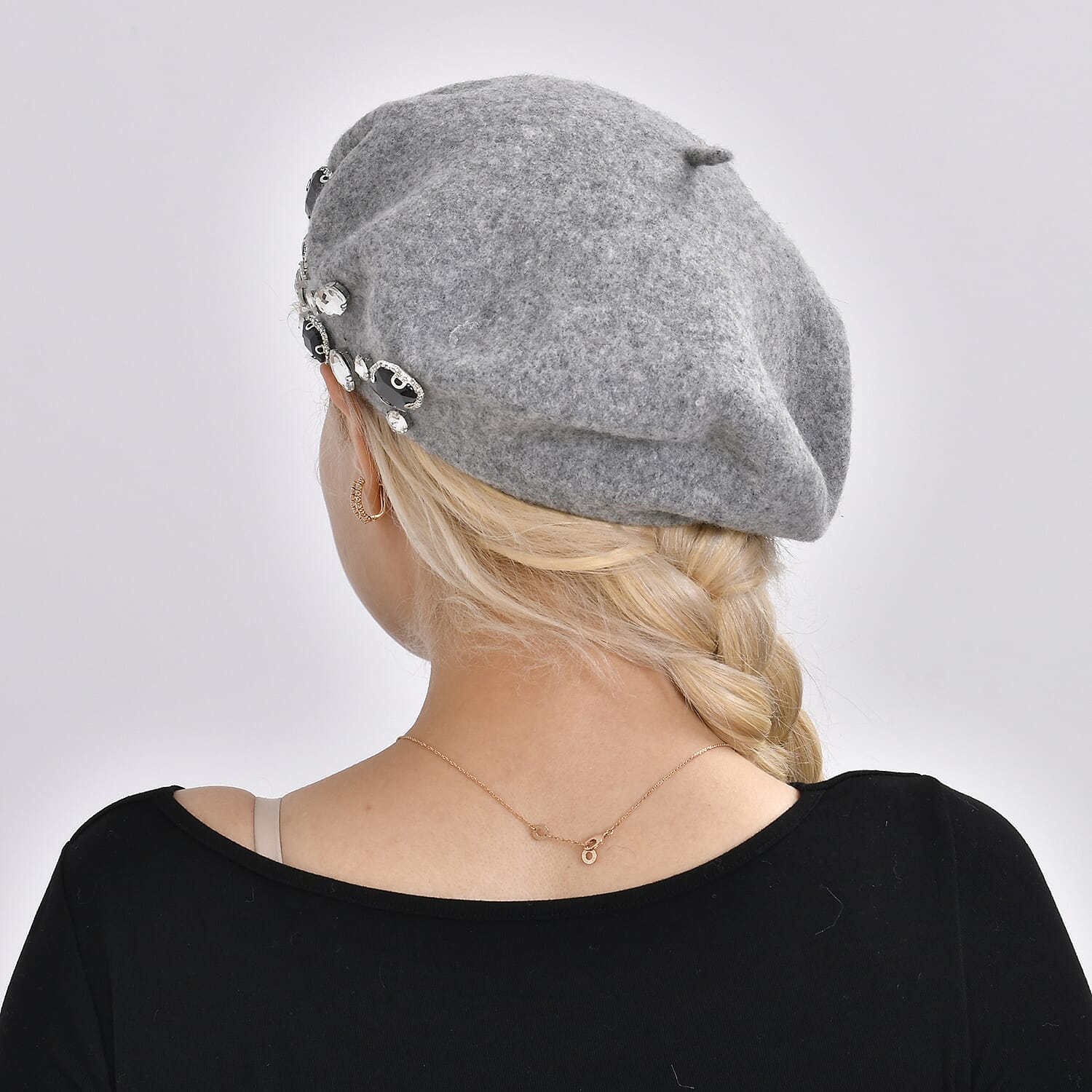 French Style Woollen Beret With Crystals - Grey 7648634 3