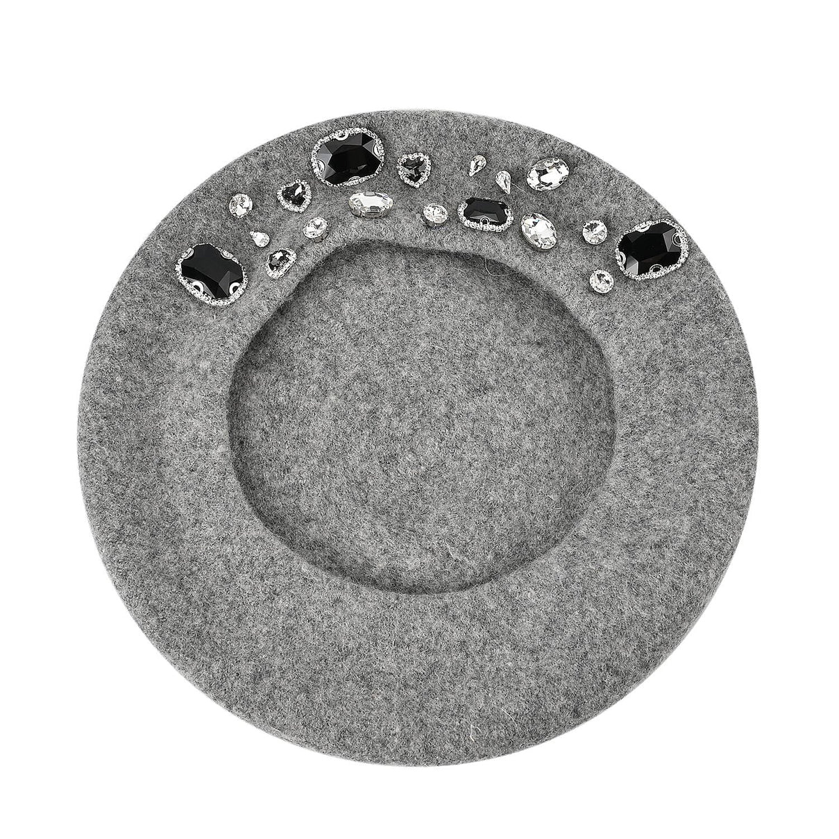 French Style Woollen Beret With Crystals - Grey 7648634 5