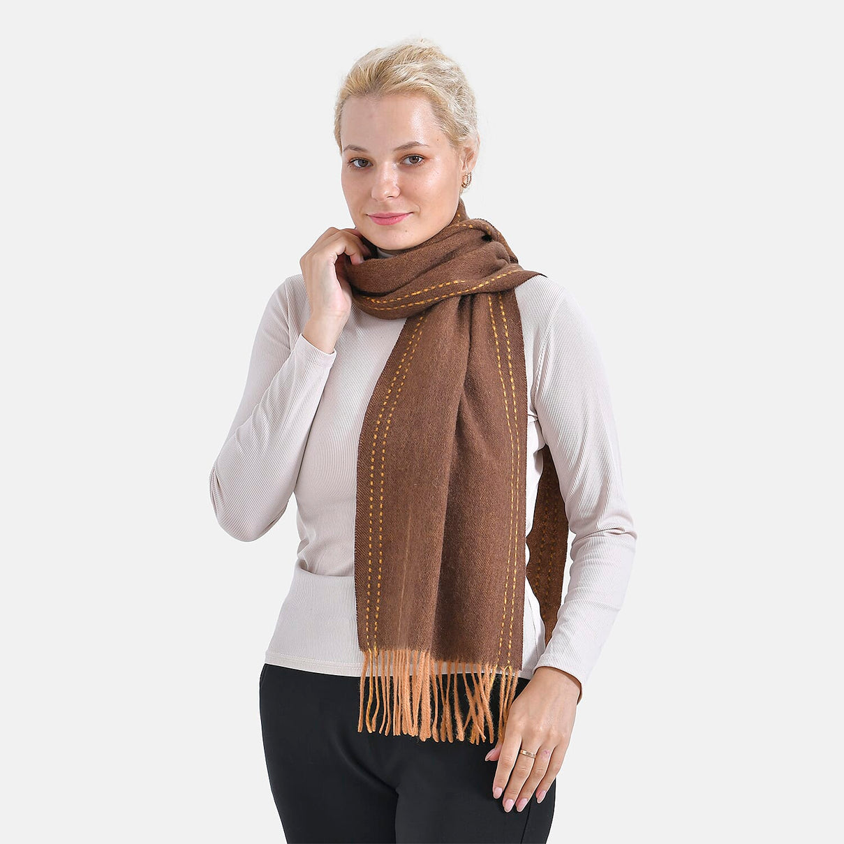 Stylish and Versatile Unisex 100% Wool Scarf - Brown 7853682 10