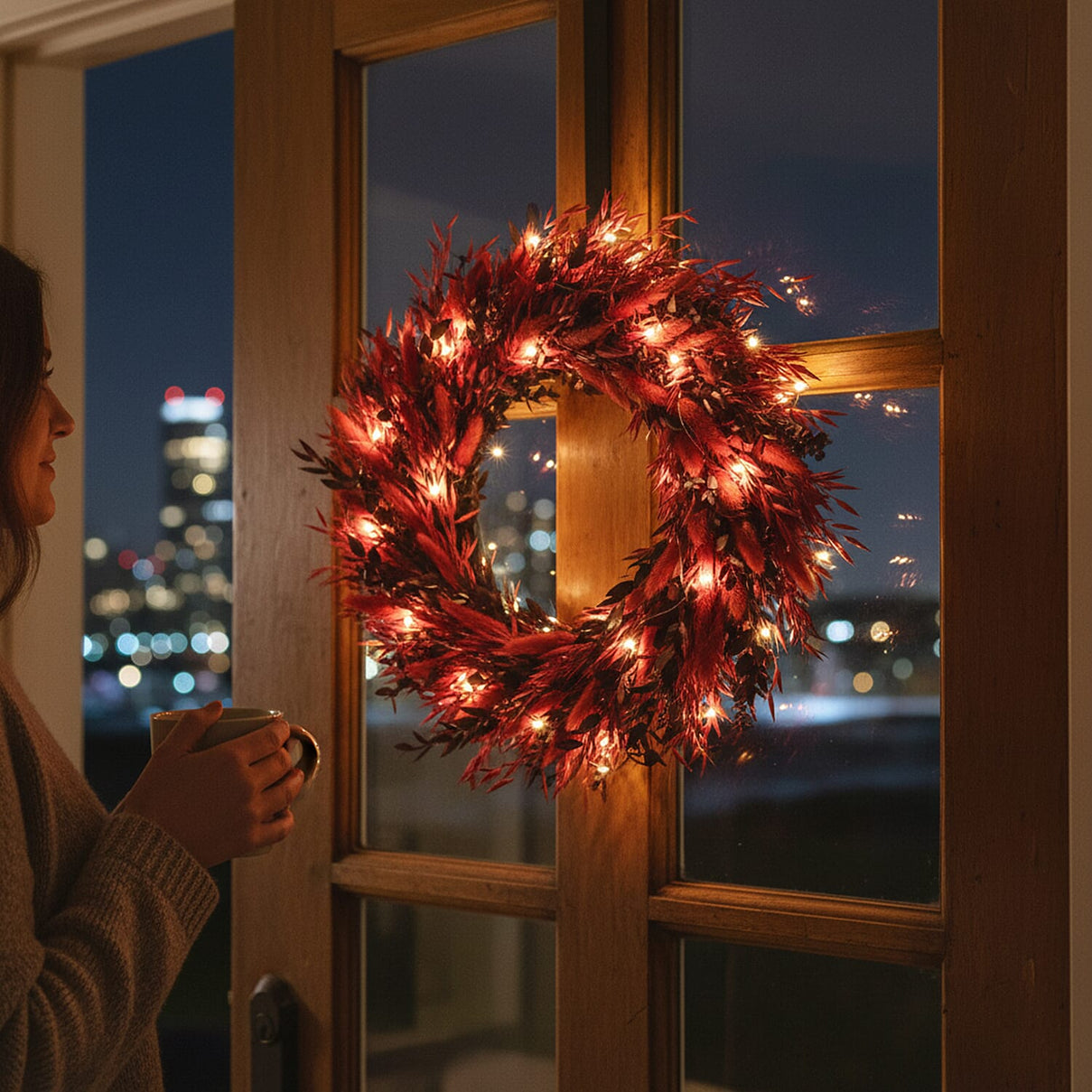 Natural Dried Plant Wreath with LED Light (One Size) - Multicolour 8195715 3