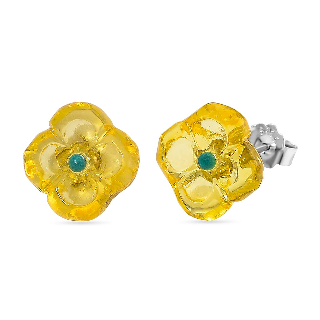 Yellow Amber & Turquoise Earring with Push Back in Yellow Gold Plated Sterling Silver 3.01 Ct.
