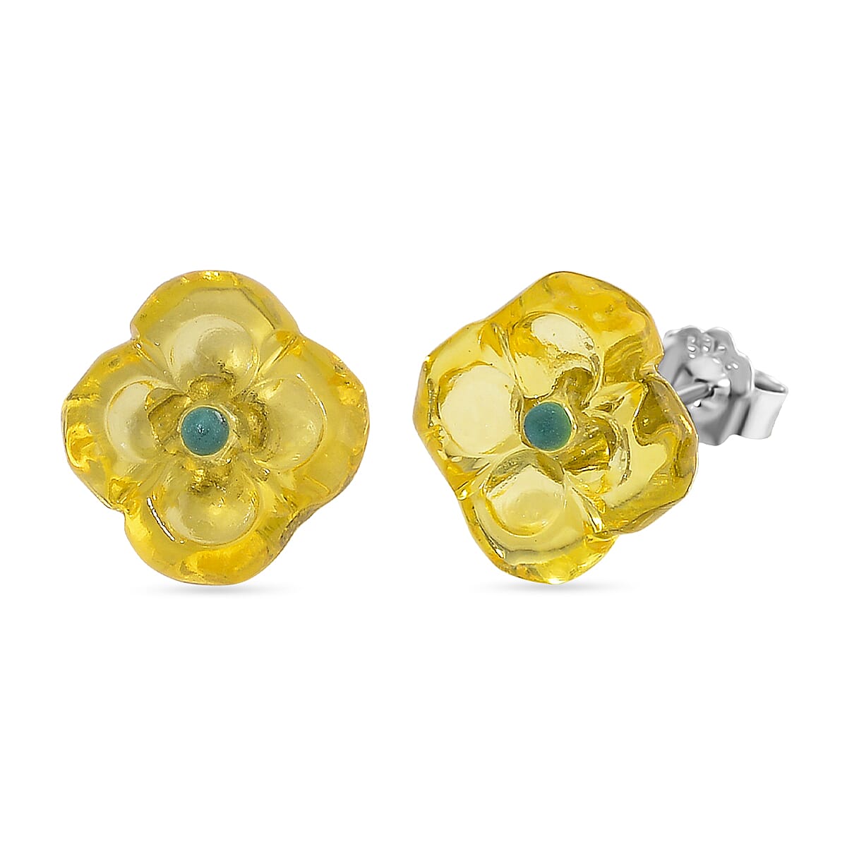 Yellow Amber &amp; Turquoise Earring with Push Back in Yellow Gold Plated Sterling Silver 3.01 Ct. 8215351 0