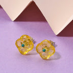 Yellow Amber & Turquoise Earring with Push Back in Yellow Gold Plated Sterling Silver 3.01 Ct.