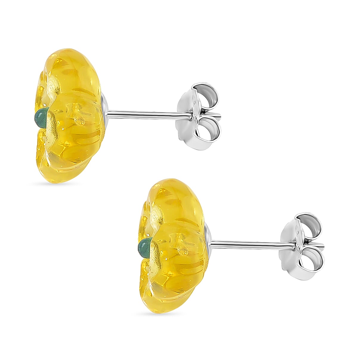 Yellow Amber &amp; Turquoise Earring with Push Back in Yellow Gold Plated Sterling Silver 3.01 Ct. 8215351 4