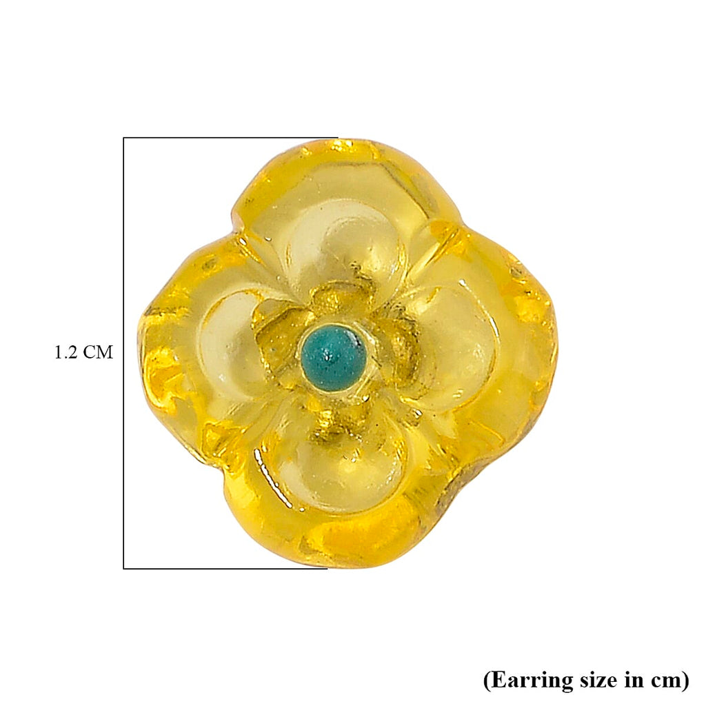 Yellow Amber & Turquoise Earring with Push Back in Yellow Gold Plated Sterling Silver 3.01 Ct.