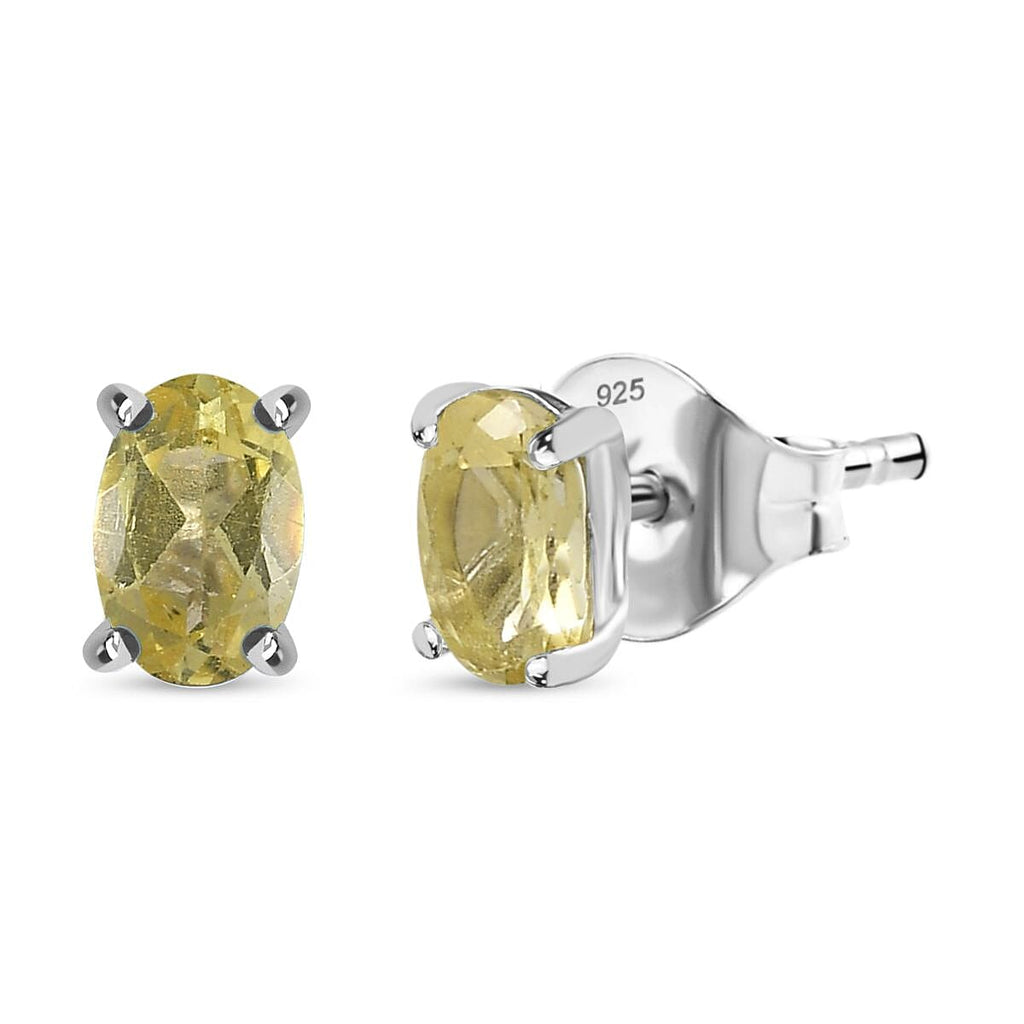 Yellow Apatite Solitaire Earrings in Platinum Overlay Sterling Silver 1.00  Ct.