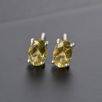 Yellow Apatite Solitaire Earrings in Platinum Overlay Sterling Silver 1.00  Ct.