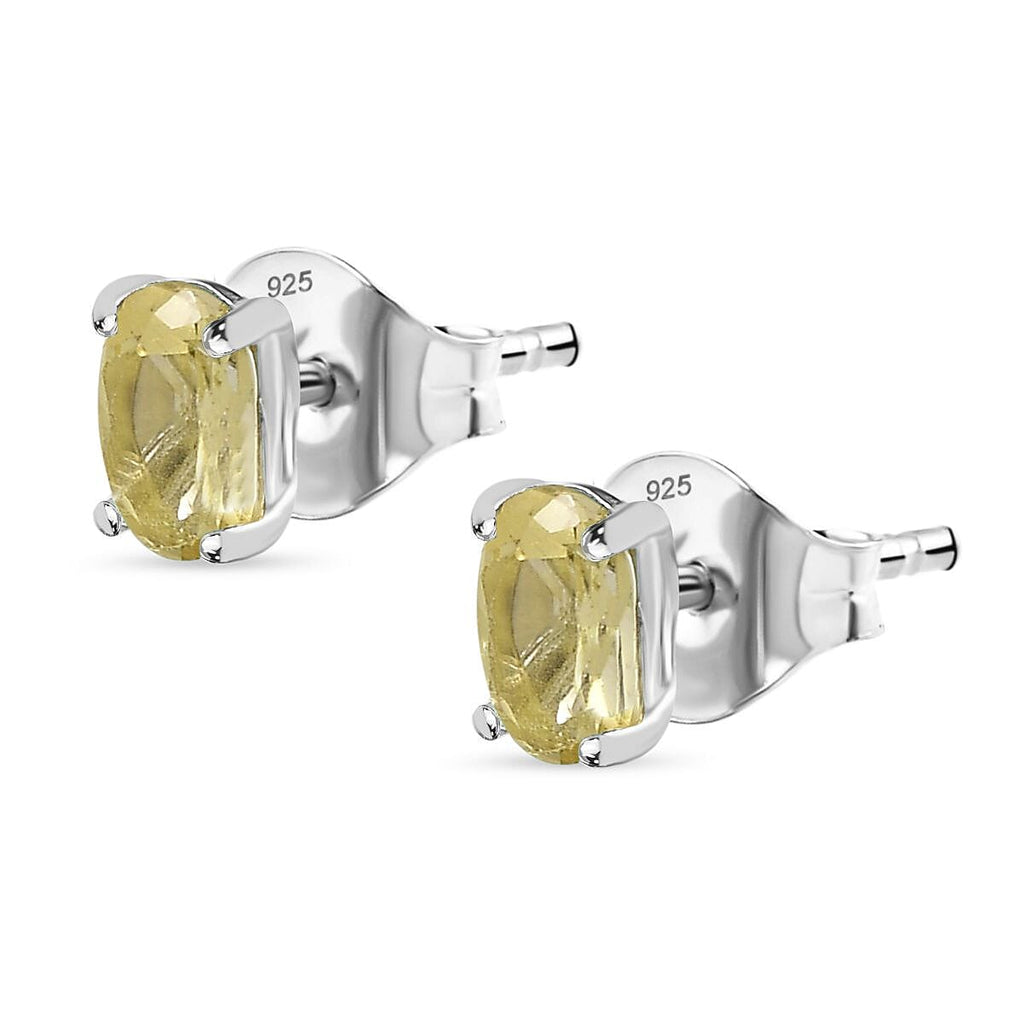 Yellow Apatite Solitaire Earrings in Platinum Overlay Sterling Silver 1.00  Ct.