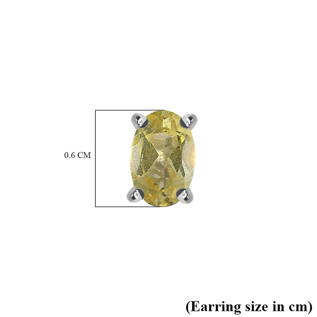 Yellow Apatite Solitaire Earrings in Platinum Overlay Sterling Silver 1.00  Ct.