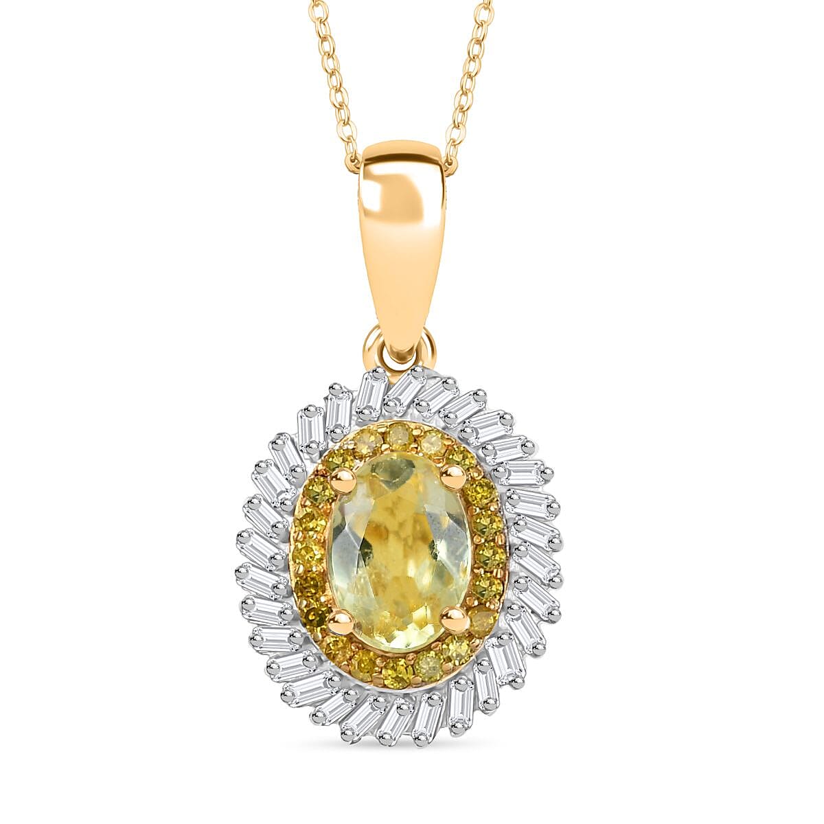 Yellow Apatite, White Diamond &amp; Yellow Diamond Pendant with Chain (Size 20) in 18K Vermeil Yellow Gold Plated Sterling Silver 1.23 Ct. 4369859 0