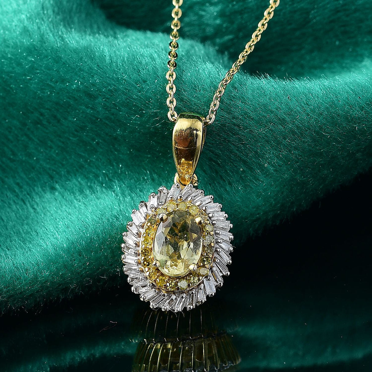 Yellow Apatite, White Diamond &amp; Yellow Diamond Pendant with Chain (Size 20) in 18K Vermeil Yellow Gold Plated Sterling Silver 1.23 Ct. 4369859 2