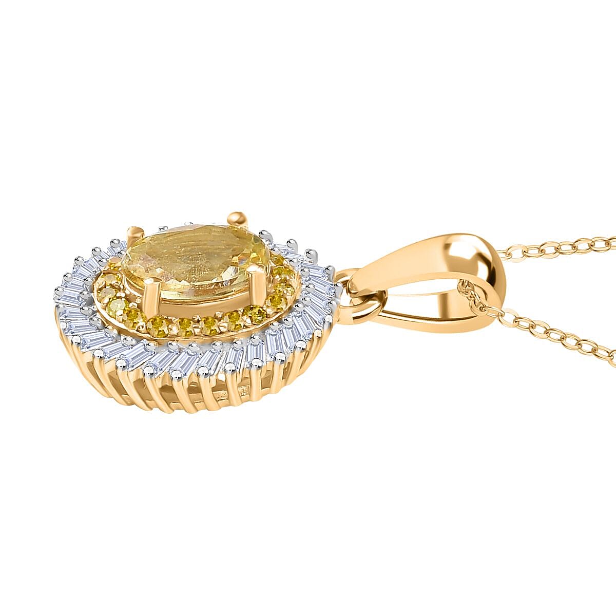 Yellow Apatite, White Diamond &amp; Yellow Diamond Pendant with Chain (Size 20) in 18K Vermeil Yellow Gold Plated Sterling Silver 1.23 Ct. 4369859 4