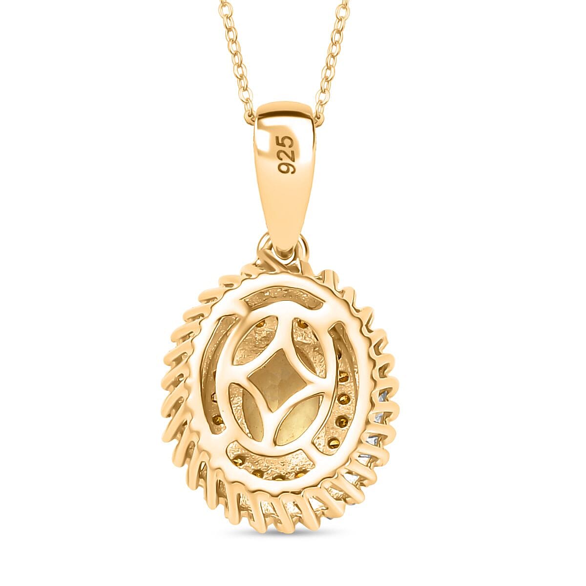 Yellow Apatite, White Diamond &amp; Yellow Diamond Pendant with Chain (Size 20) in 18K Vermeil Yellow Gold Plated Sterling Silver 1.23 Ct. 4369859 5