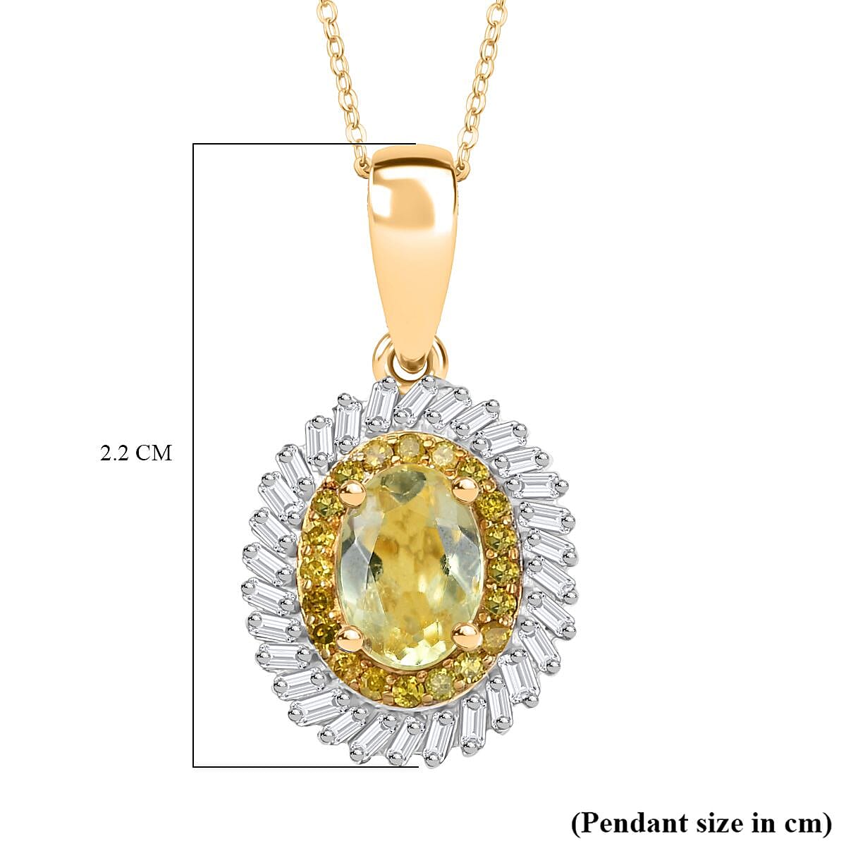 Yellow Apatite, White Diamond &amp; Yellow Diamond Pendant with Chain (Size 20) in 18K Vermeil Yellow Gold Plated Sterling Silver 1.23 Ct. 4369859 6
