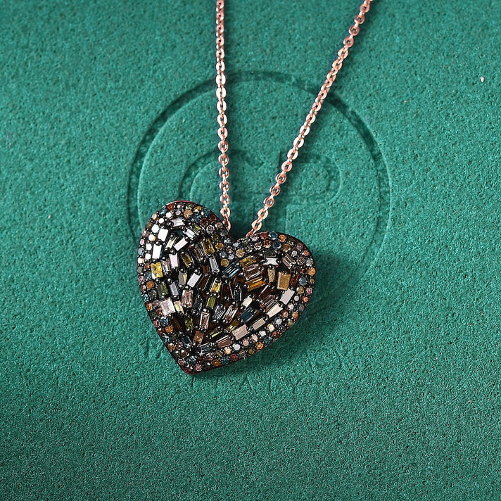 GP Amore Collection - Blue Diamond, White Diamond Pendant with Chain (Size 20) in Rhodium Overlay Sterling Silver 1.08 Ct. 4388848 2