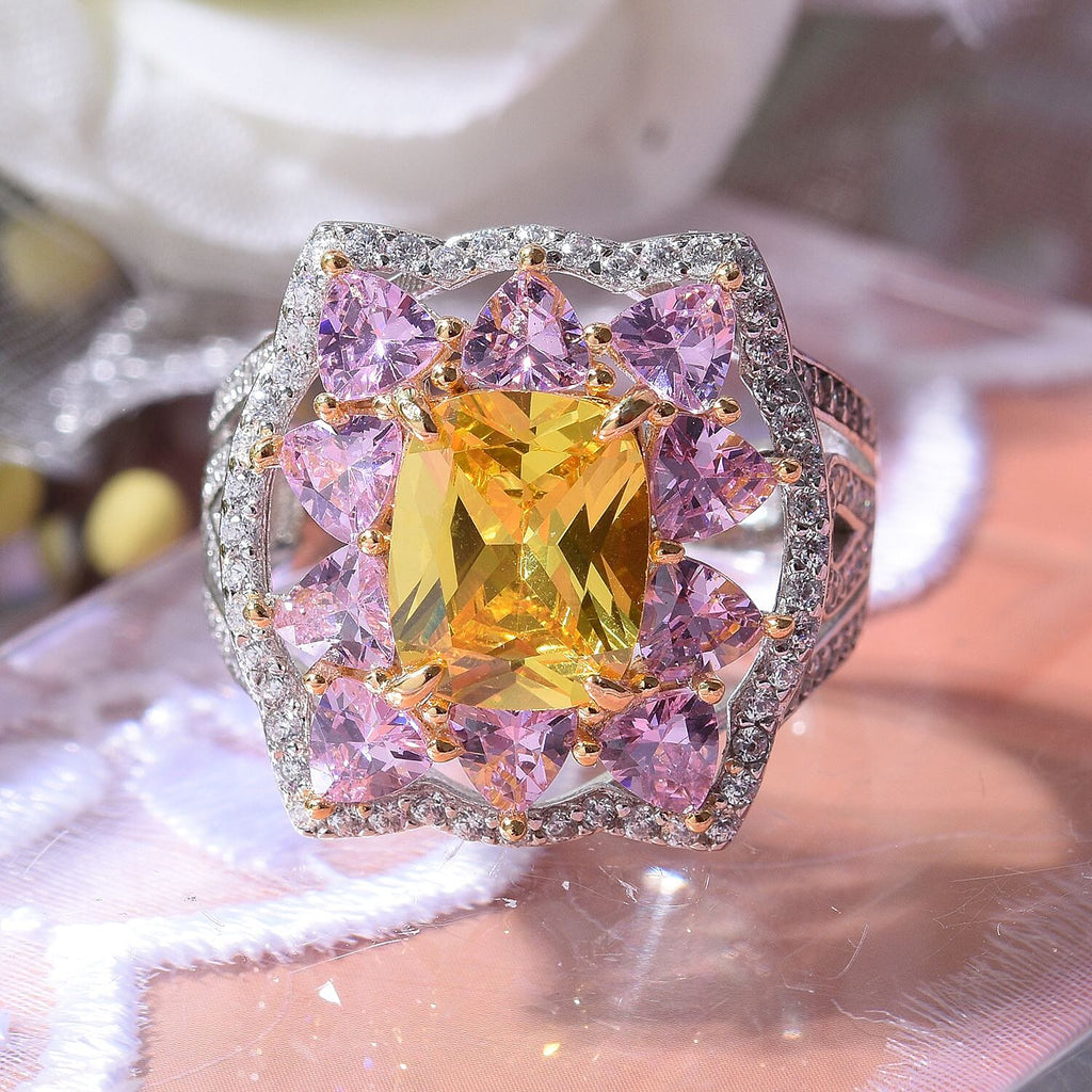 Multicolour Cubic Zirconia Cluster Ring in Rhodium Overlay Sterling Silver 9.04 Ct