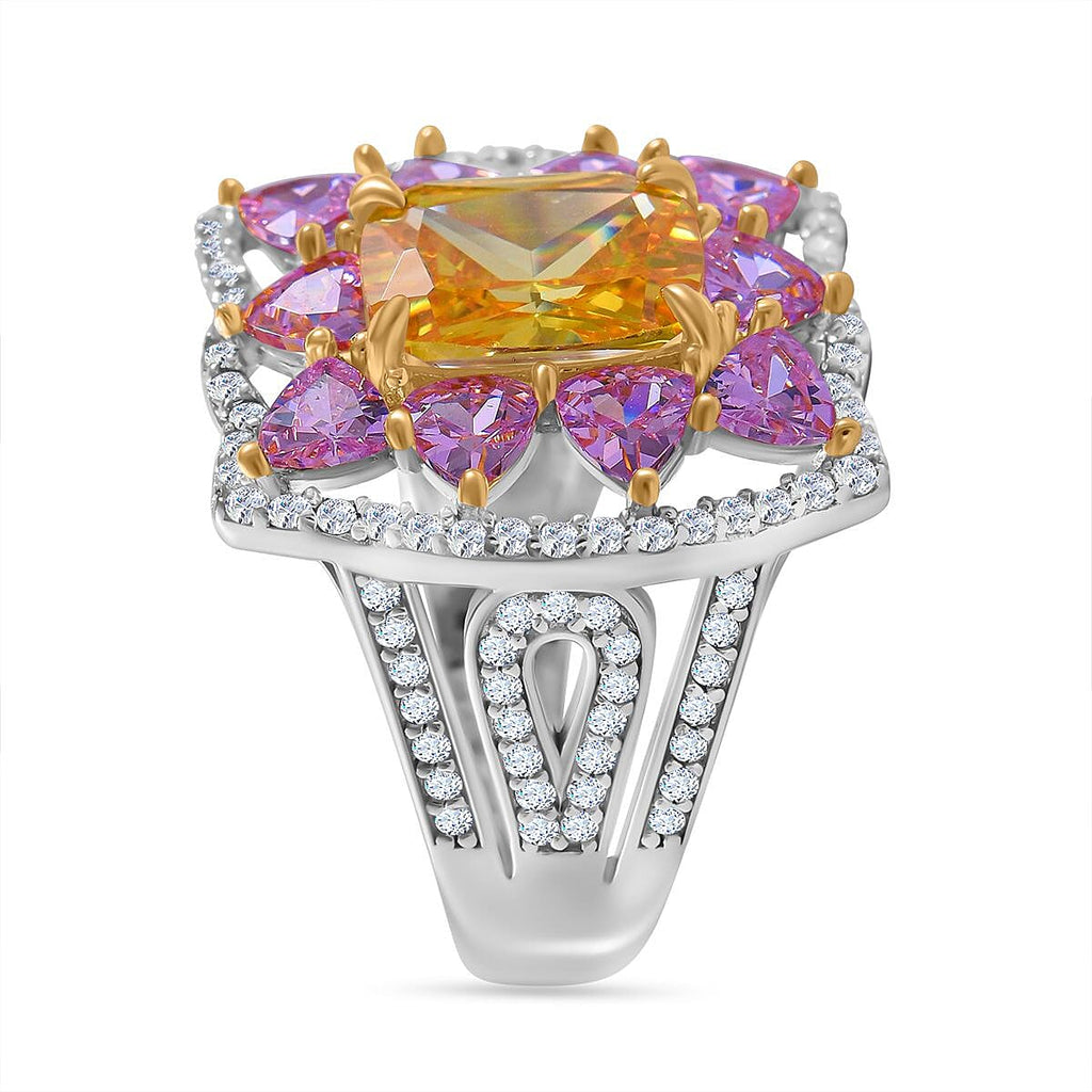 Multicolour Cubic Zirconia Cluster Ring in Rhodium Overlay Sterling Silver 9.04 Ct