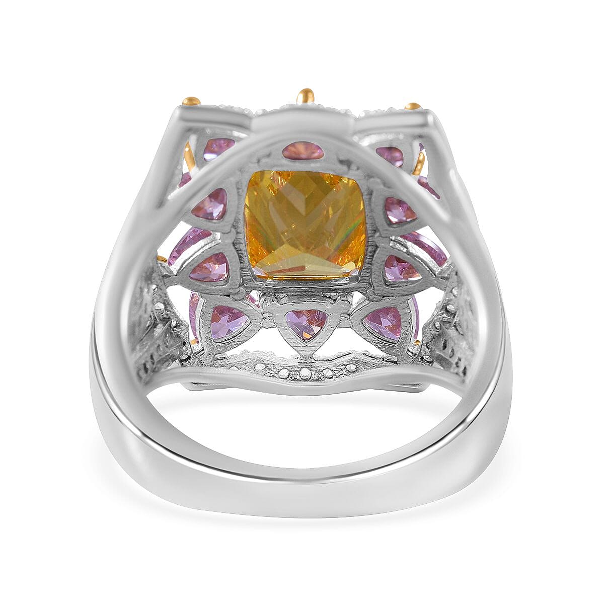 Multicolour Cubic Zirconia Ring in Rhodium Overlay Sterling Silver, Silver Wt. 6.00 Gms 7698255 4