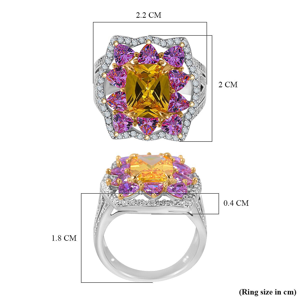 Multicolour Cubic Zirconia Ring in Rhodium Overlay Sterling Silver, Silver Wt. 6.00 Gms 7698255 5