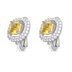 Simulated Yellow Sapphire and Simulated Diamond Stud Earrings (with Clasp) in Rhodium Overlay Sterling Silver