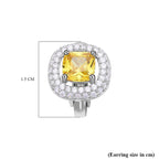 Simulated Yellow Sapphire and Simulated Diamond Stud Earrings (with Clasp) in Rhodium Overlay Sterling Silver