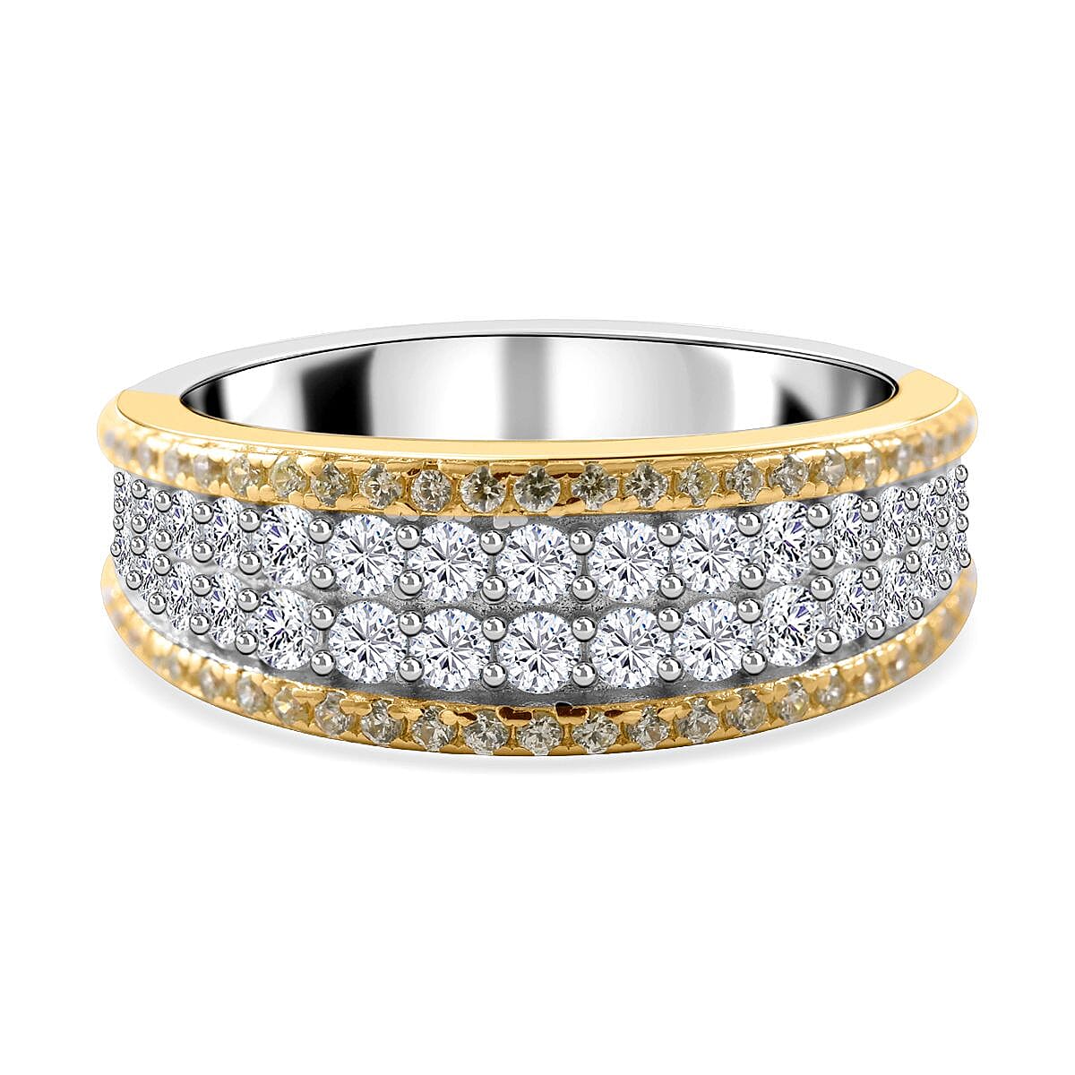 Yellow &amp; White Cubic Zirconia Half Eternity Ring in Rhodium Overlay Sterling Silver 7698023 0