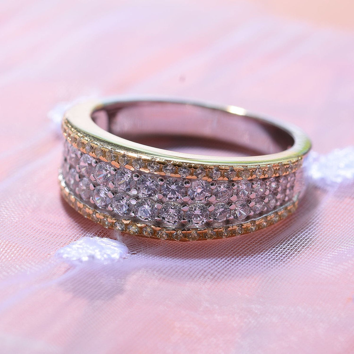 Yellow &amp; White Cubic Zirconia Half Eternity Ring in Rhodium Overlay Sterling Silver 7698023 1