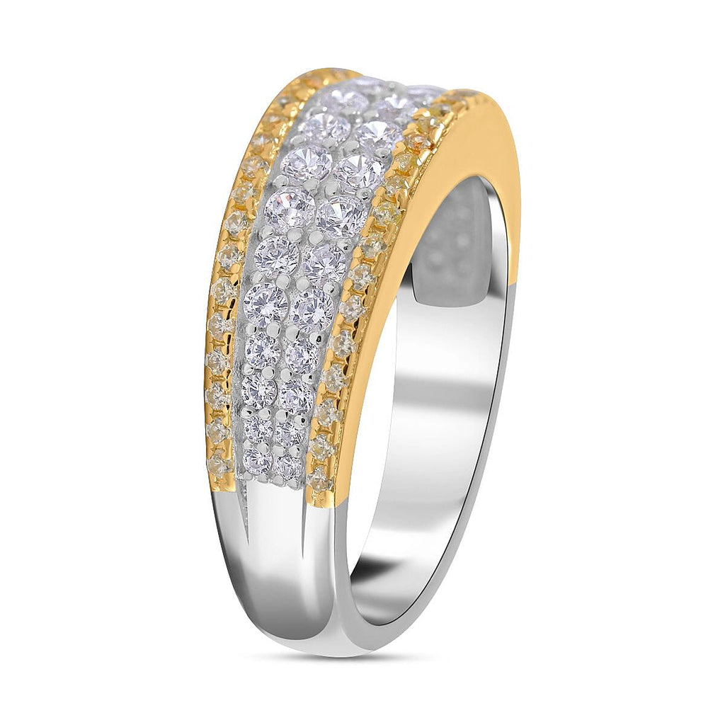 Yellow & White Cubic Zirconia Half Eternity Ring in Rhodium Overlay Sterling Silver