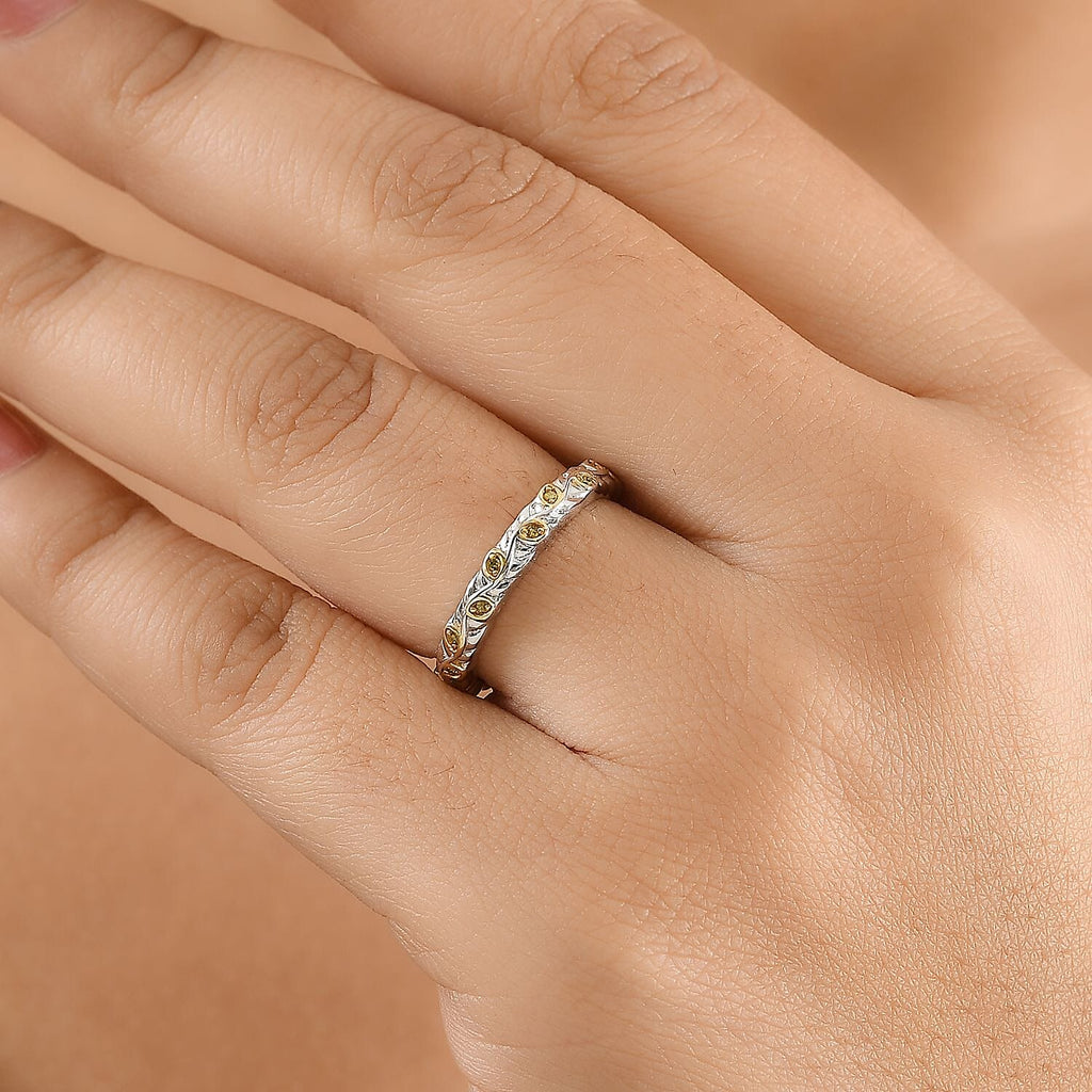 Yellow Diamond Band Ring in Rhodium Overlay Sterling Silver