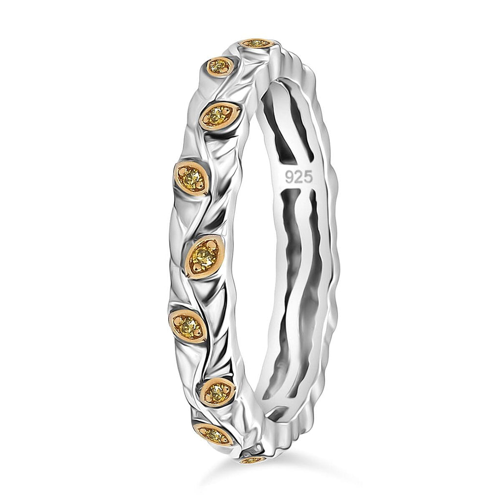 Yellow Diamond Band Ring in Rhodium Overlay Sterling Silver