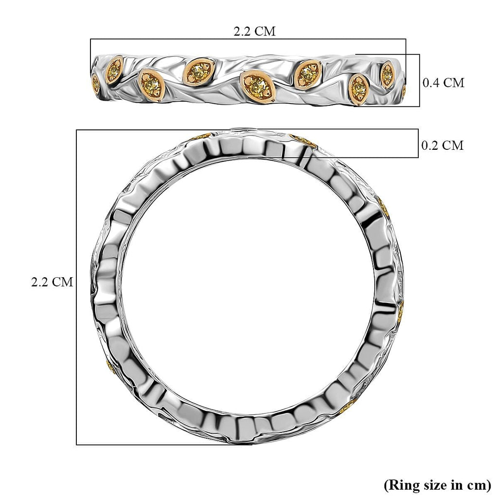 Yellow Diamond Band Ring in Rhodium Overlay Sterling Silver