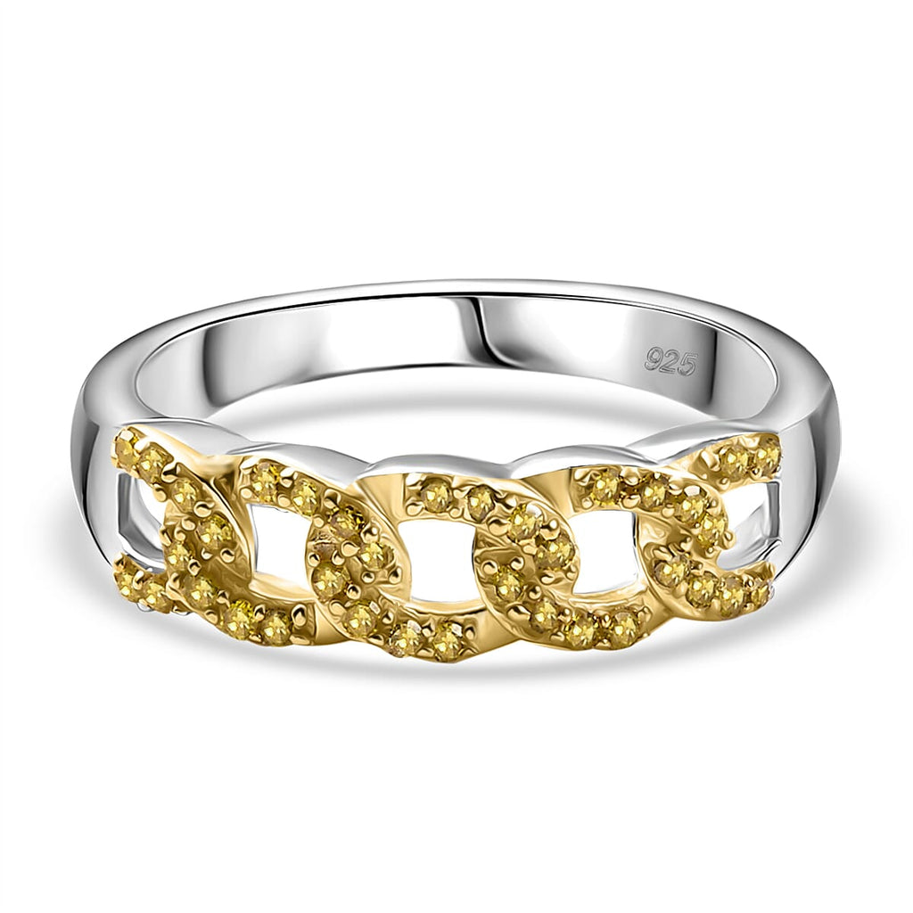 Yellow Diamond Band Ring in Rhodium Overlay Sterling Silver