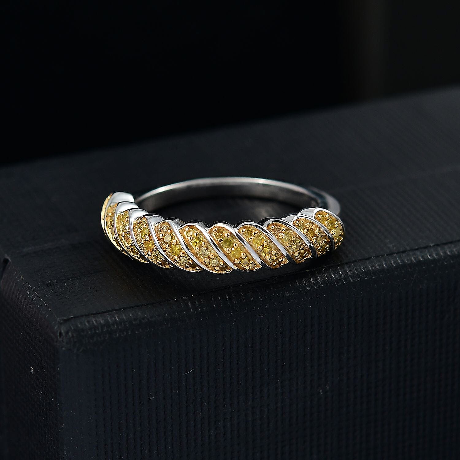 Yellow Diamond Band Ring in Rhodium Overlay Sterling Silver 7973830 2