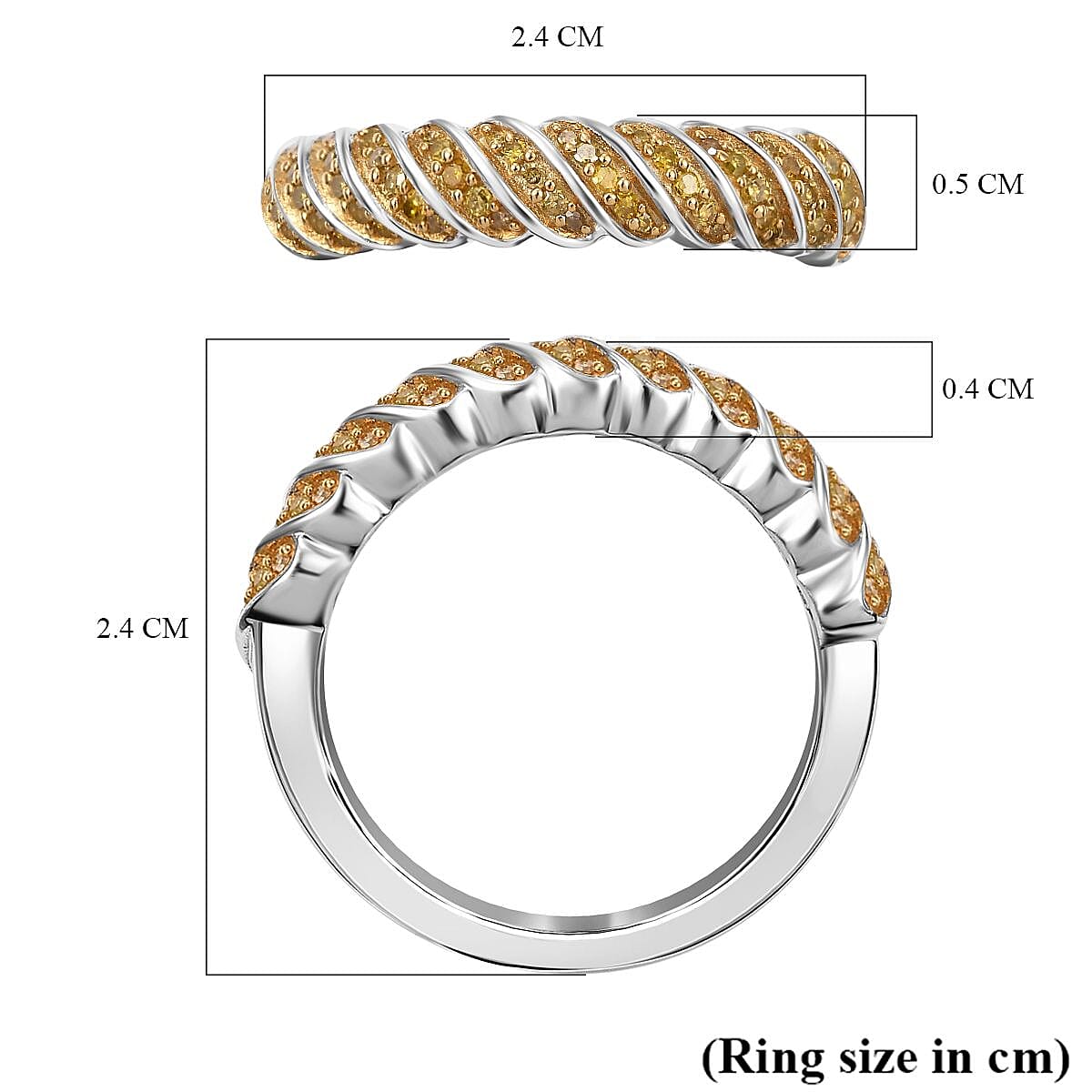 Yellow Diamond Band Ring in Rhodium Overlay Sterling Silver 7973830 6