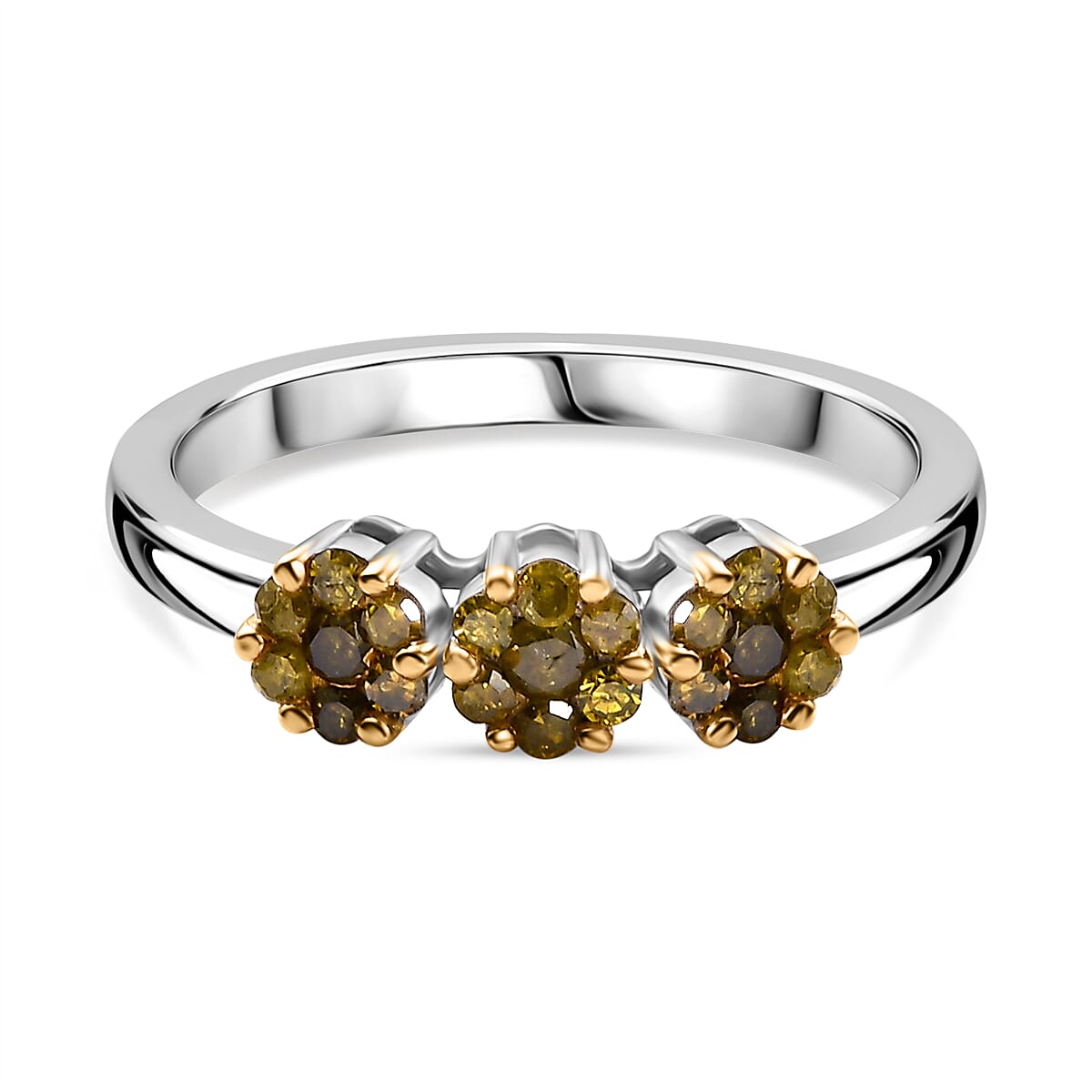 Yellow Diamond Cluster Ring in Rhodium Overlay Sterling Silver 7968682 0