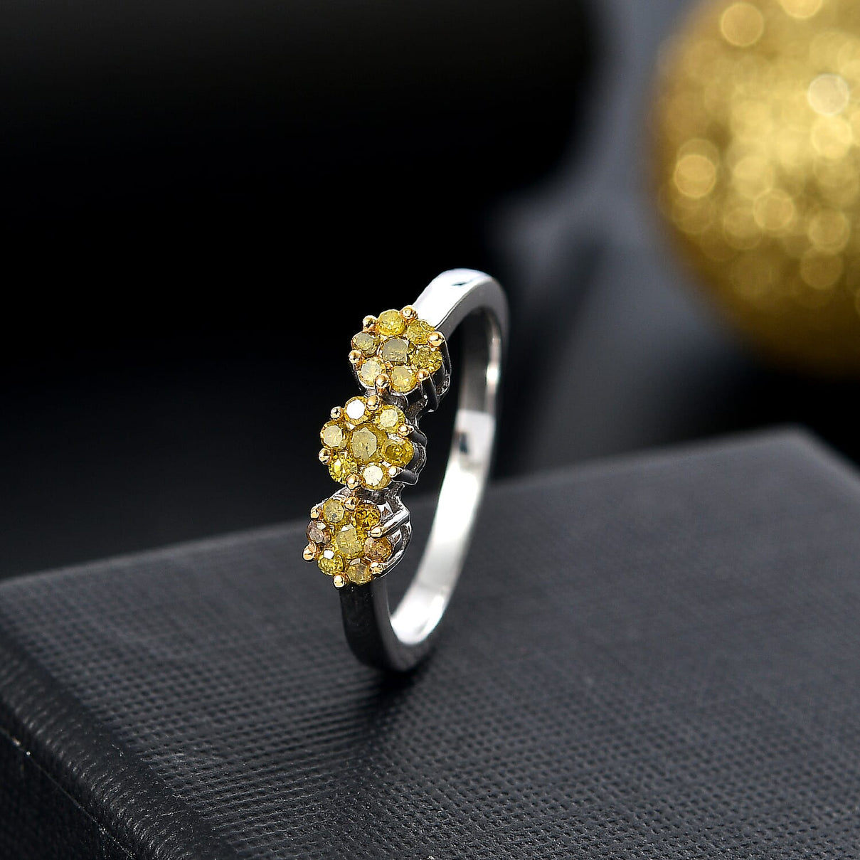 Yellow Diamond Cluster Ring in Rhodium Overlay Sterling Silver 7968682 2