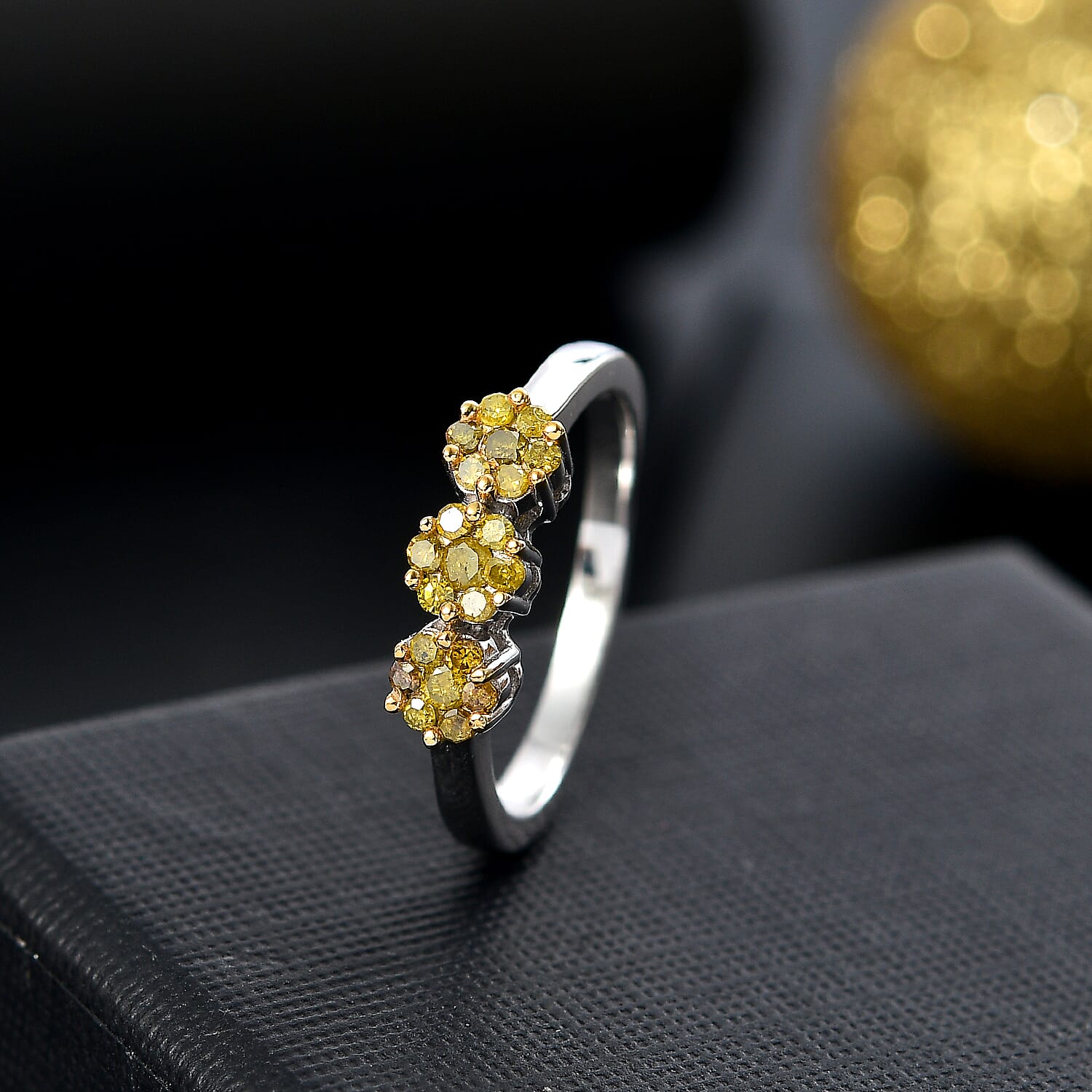 Yellow Diamond Cluster Ring in Rhodium Overlay Sterling Silver 7968682 2