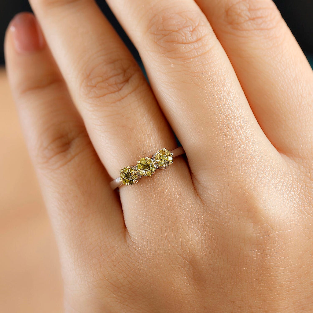 Yellow Diamond Cluster Ring in Rhodium Overlay Sterling Silver 0.33 Ct.