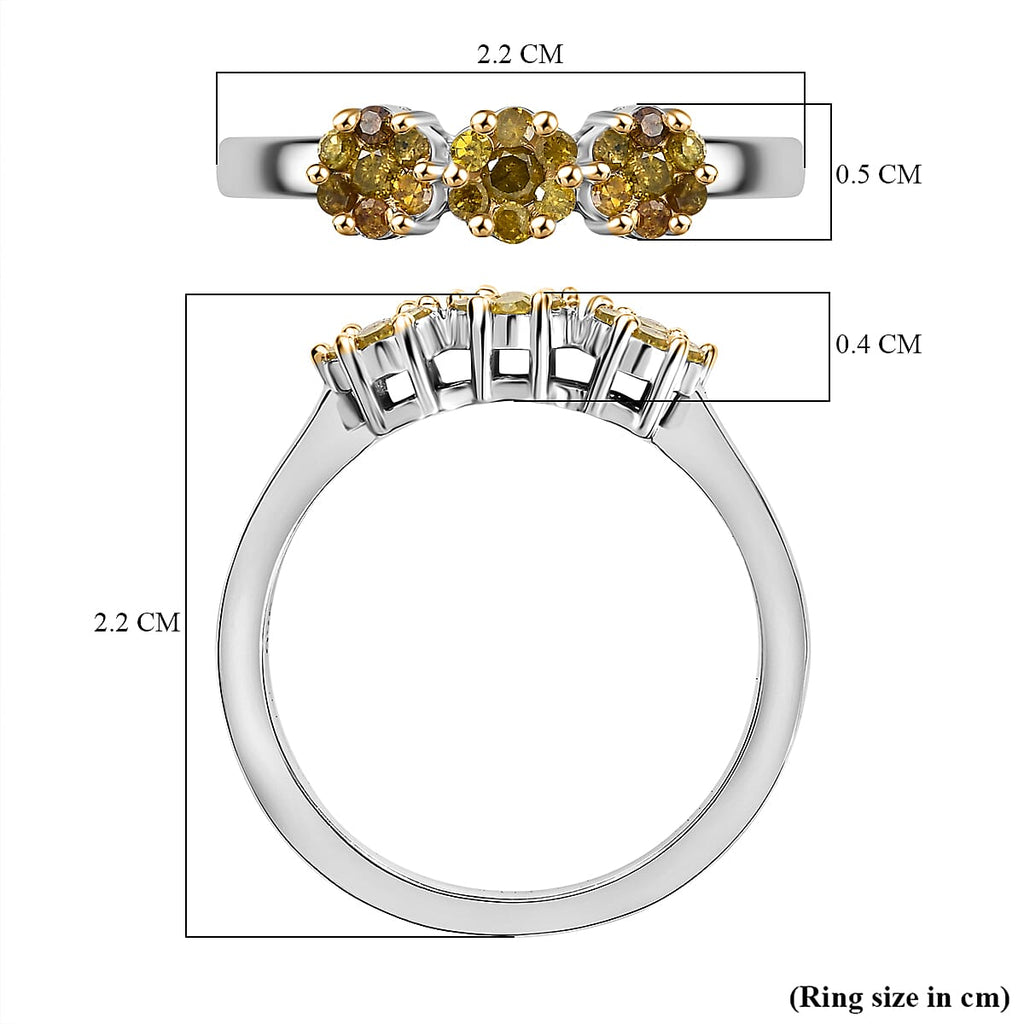 Yellow Diamond Cluster Ring in Rhodium Overlay Sterling Silver 0.33 Ct.