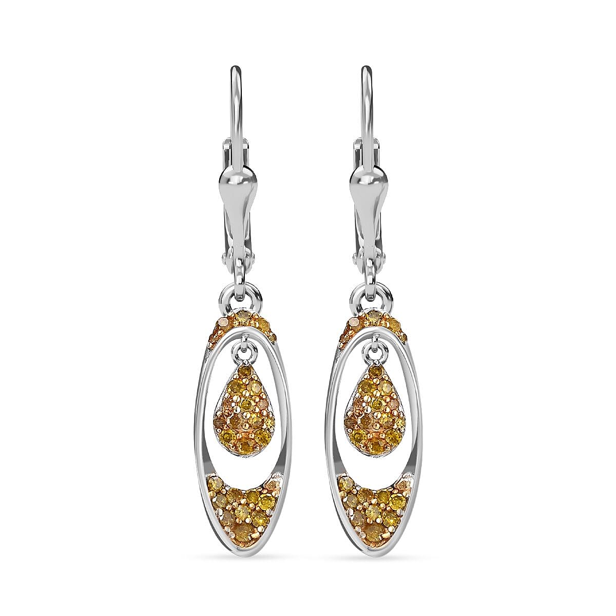 Yellow Diamond Dangle Earring with Lever Back in Rhodium Overlay Sterling Silver 7968549 0