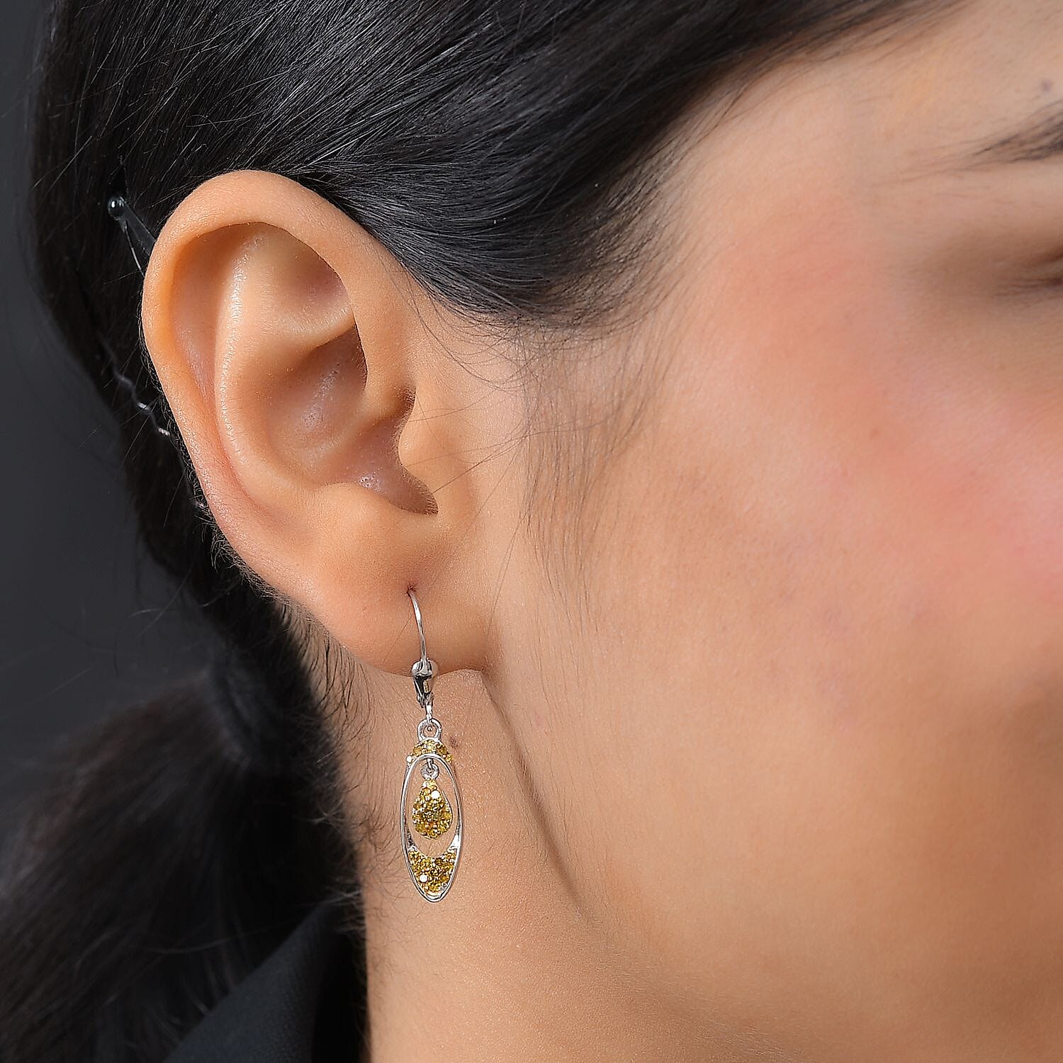 Yellow Diamond Dangle Earring with Lever Back in Rhodium Overlay Sterling Silver 7968549 3