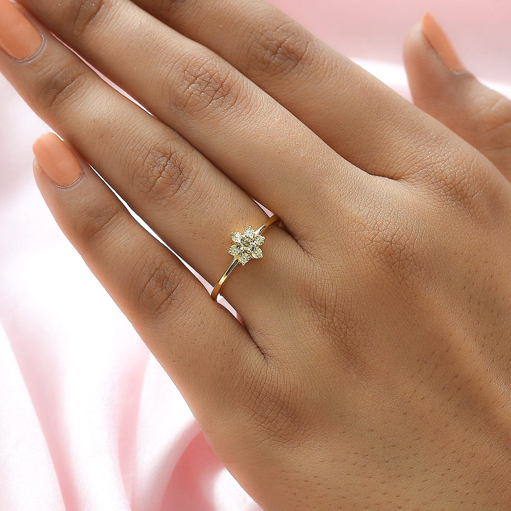 Yellow Diamond Floral Ring in 18K Vermeil Yellow Gold Plated Sterling Silver