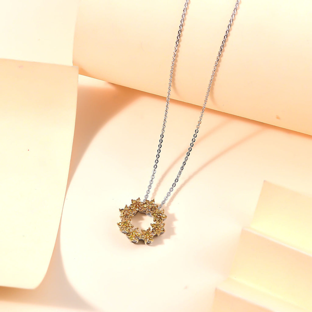 Yellow Diamond Pendant with Chain (Size - 20) in Rhodium Overlay  Sterling Silver 0.50 Ct.