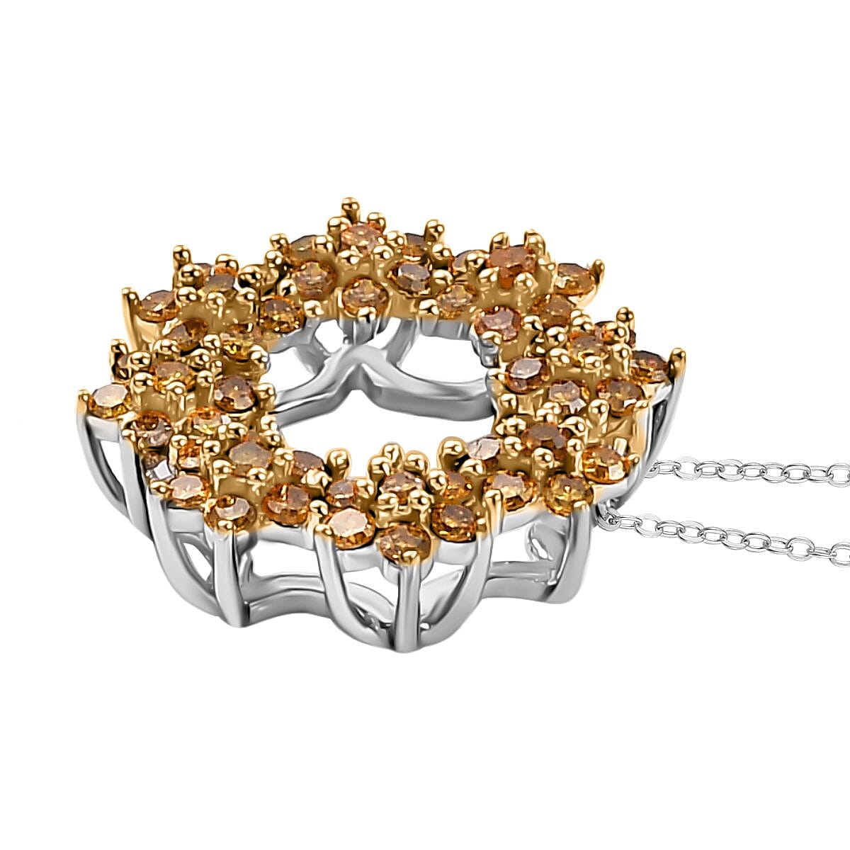 Yellow Diamond Pendant with Chain (Size - 20) in Rhodium Overlay  Sterling Silver 0.50 Ct. 4325597 7