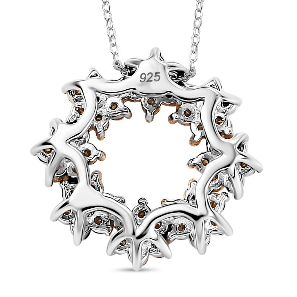 Yellow Diamond Pendant with Chain (Size - 20) in Rhodium Overlay  Sterling Silver 0.50 Ct.